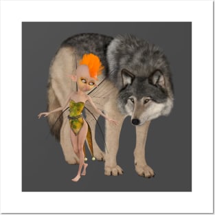 Cute fairy and a wolf Posters and Art